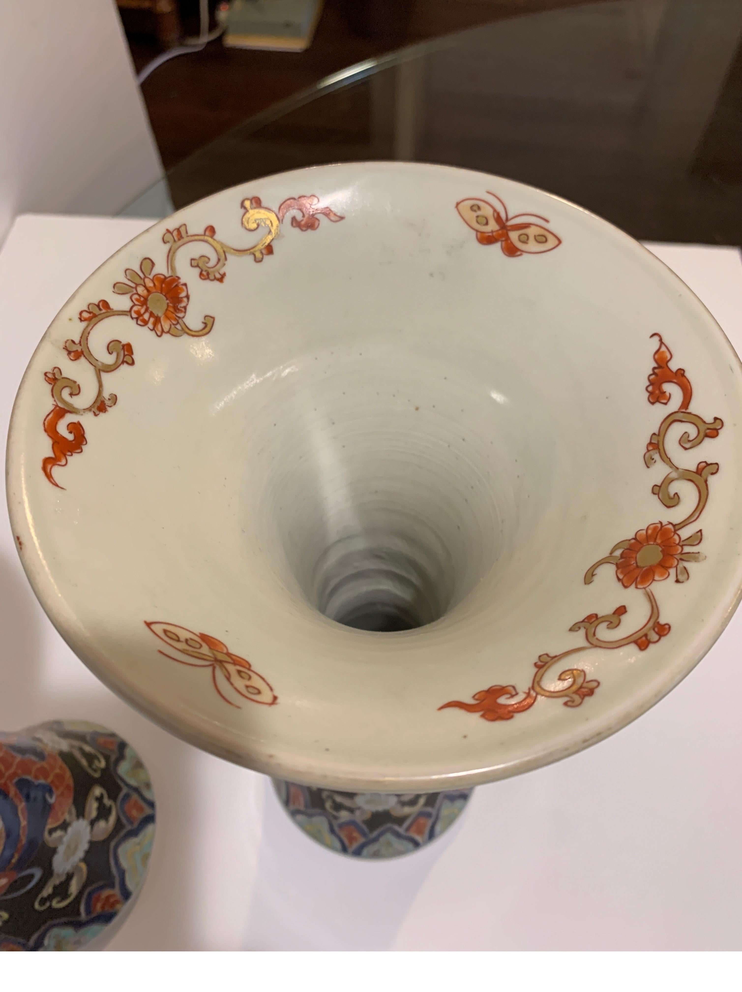 Pair of 19th Century Imari Porcelain Trumpet Vases 5