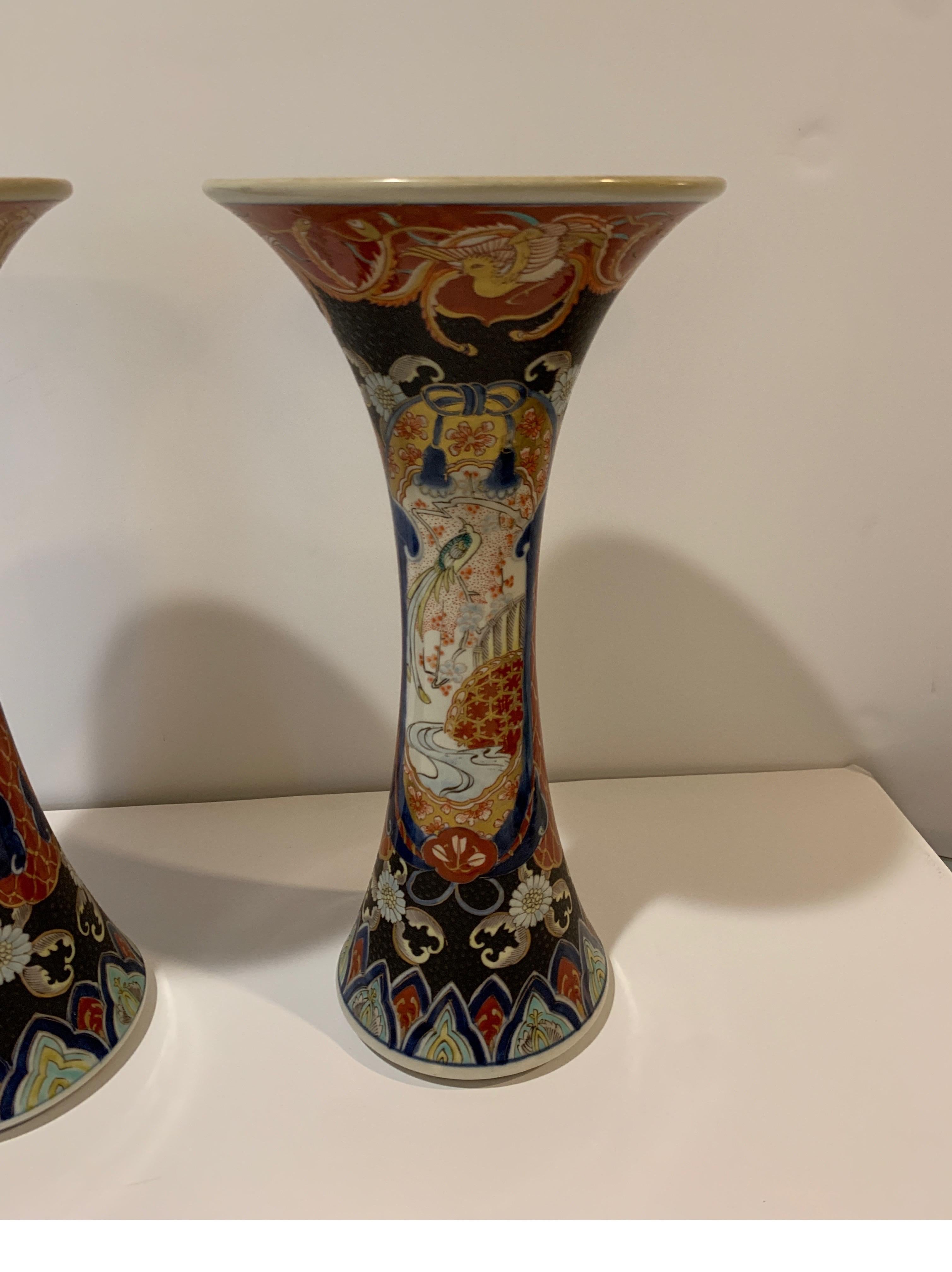 Japanese Pair of 19th Century Imari Porcelain Trumpet Vases