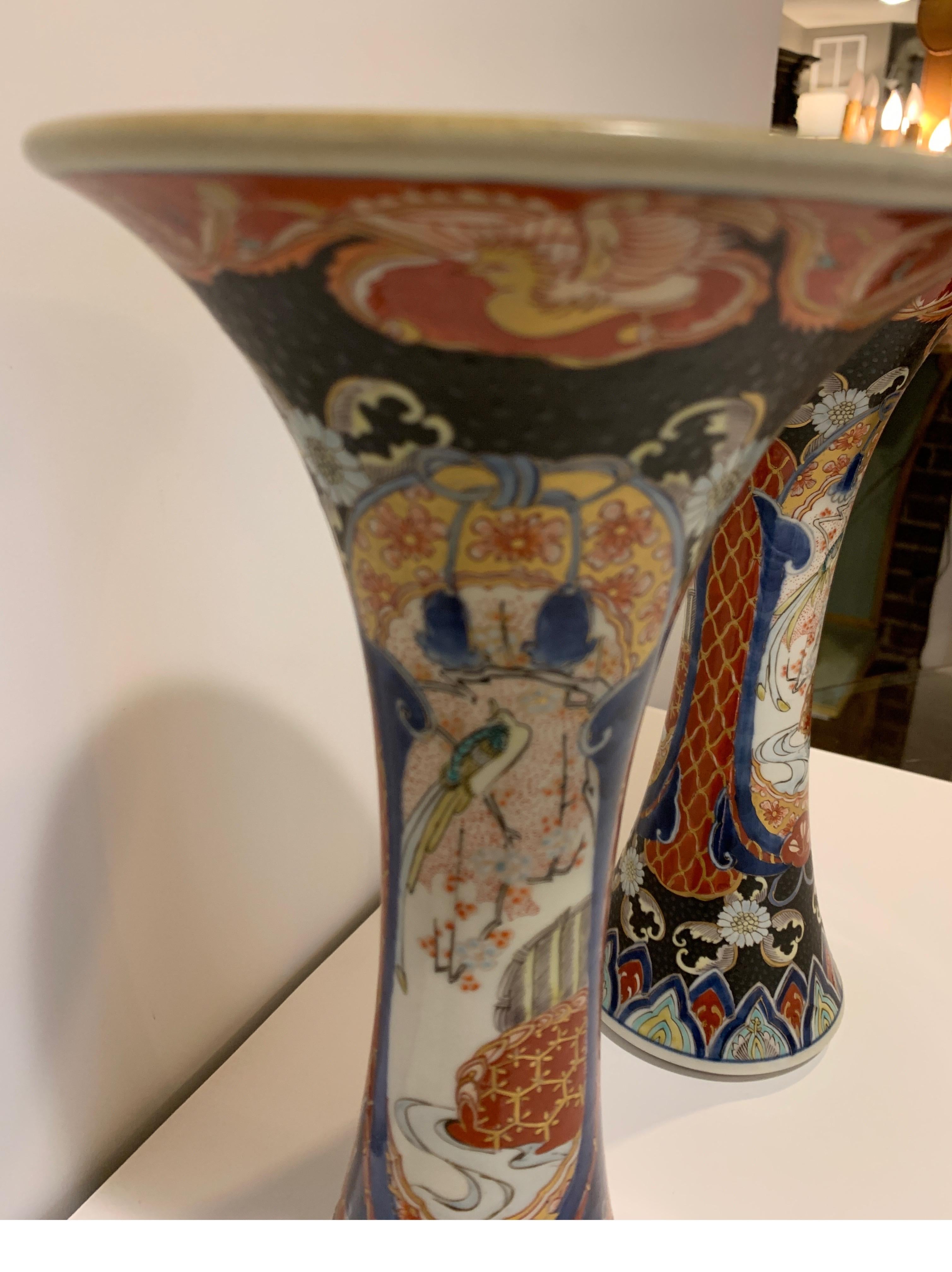 Pair of 19th Century Imari Porcelain Trumpet Vases 1
