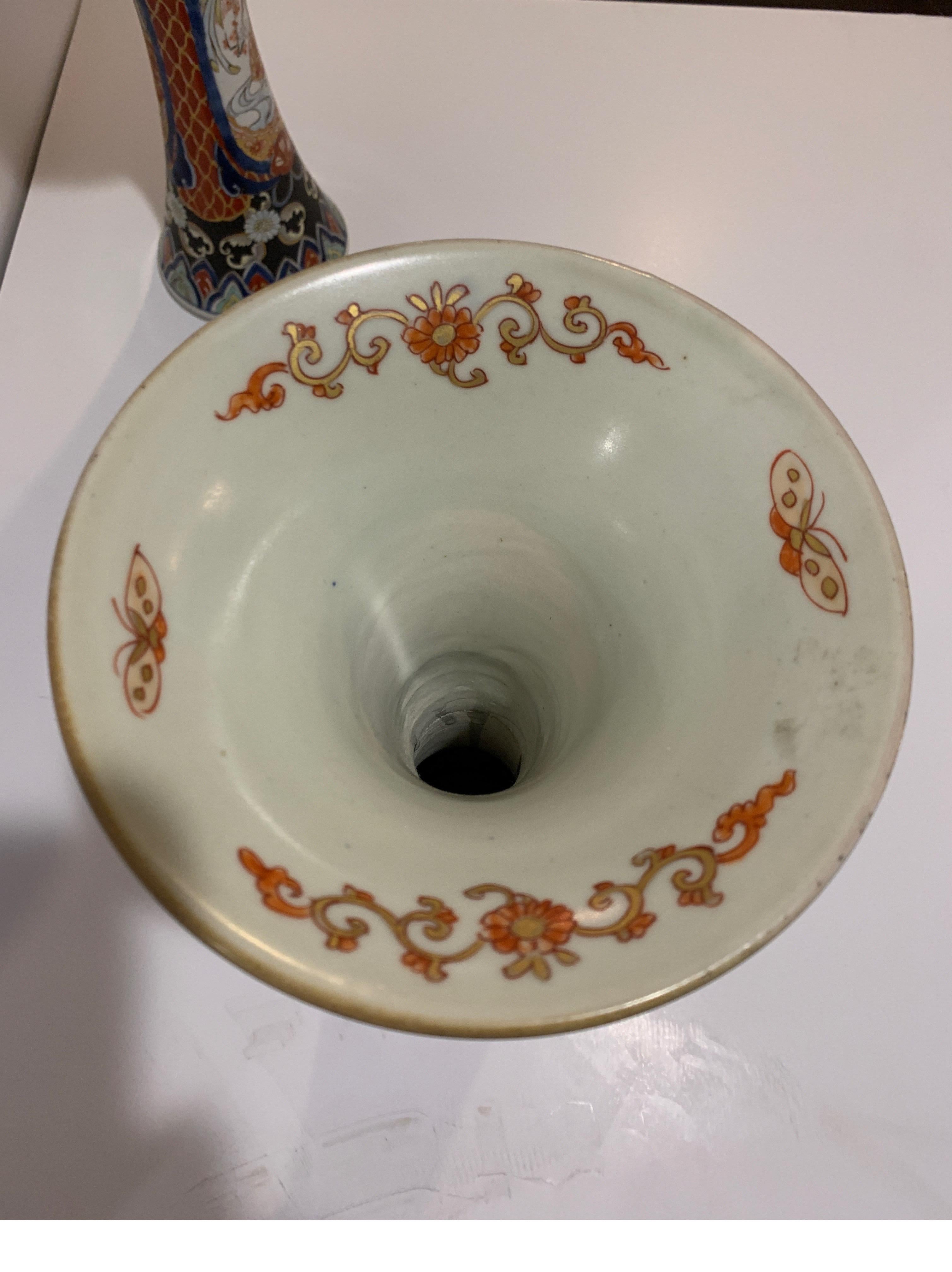 Pair of 19th Century Imari Porcelain Trumpet Vases 2