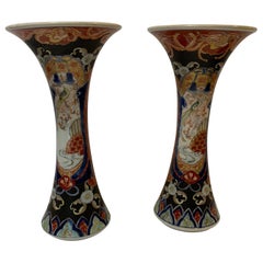 Pair of 19th Century Imari Porcelain Trumpet Vases