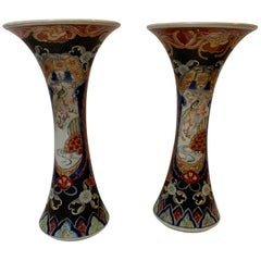 Pair of 19th Century Imari Porcelain Trumpet Vases