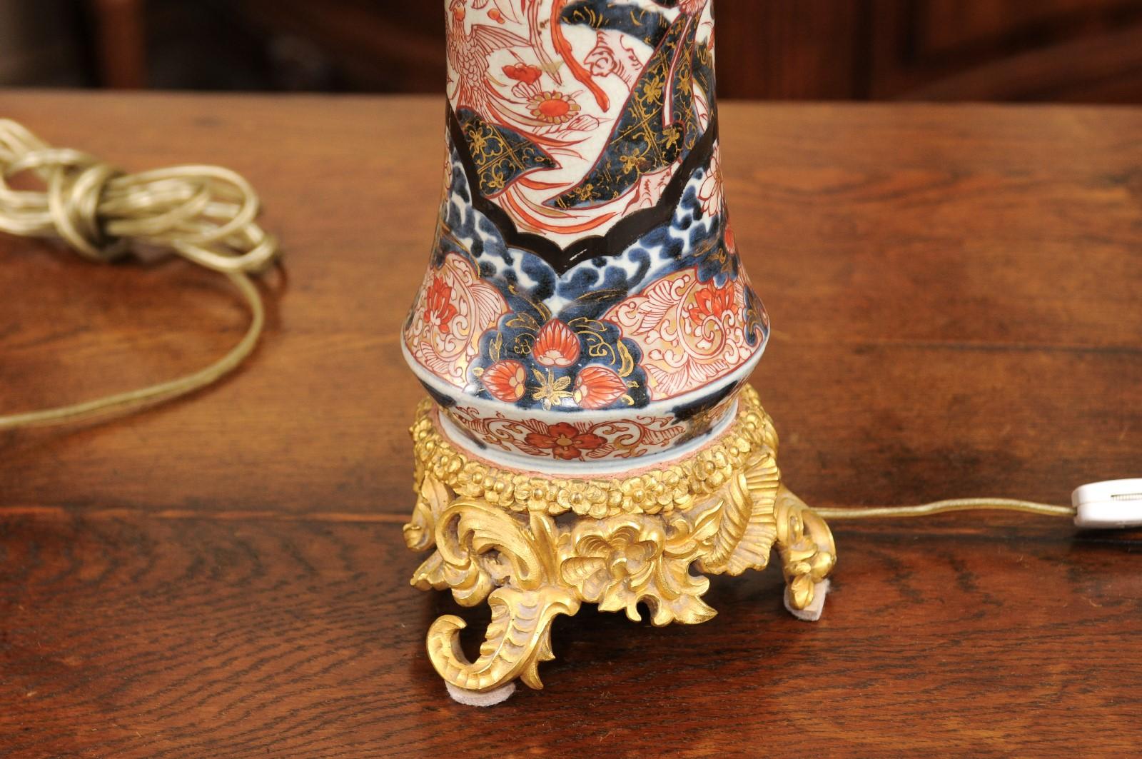 Pair of 19th Century Imari Porcelain Vases with Later Gilt Mounts, Wired as Lamp 6