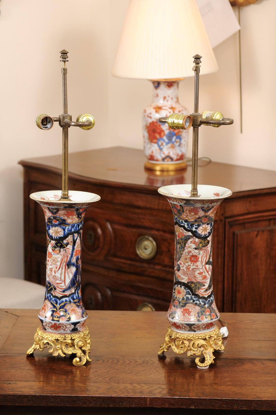 Pair of 19th Century Imari Porcelain Vases with Later Gilt Mounts, Wired as Lamp 8