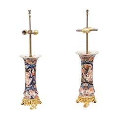 Pair of 19th Century Imari Porcelain Vases with Later Gilt Mounts, Wired as Lamp