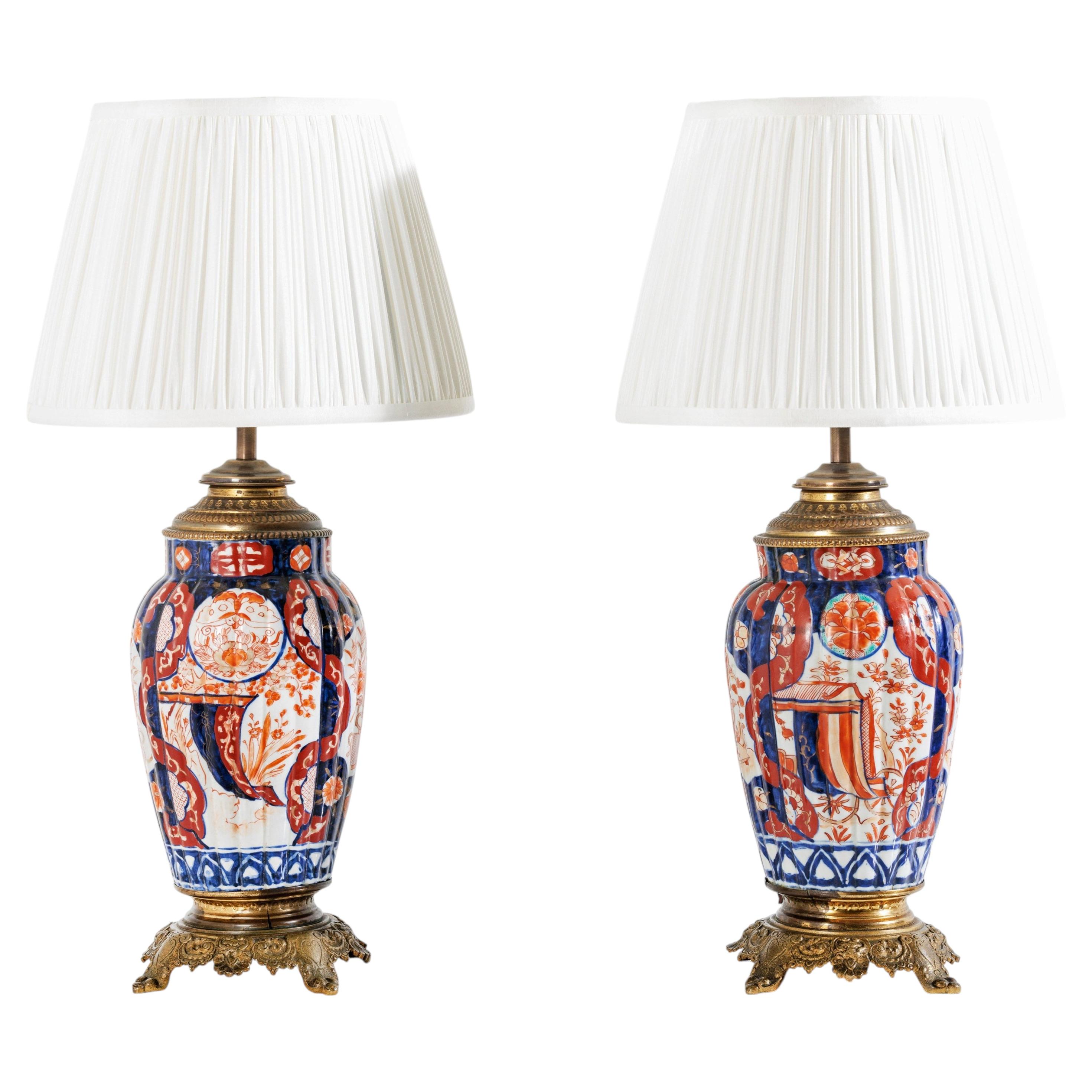 19th Century Japanese Imari Vase Lamps, Porcelain, Circa 1880