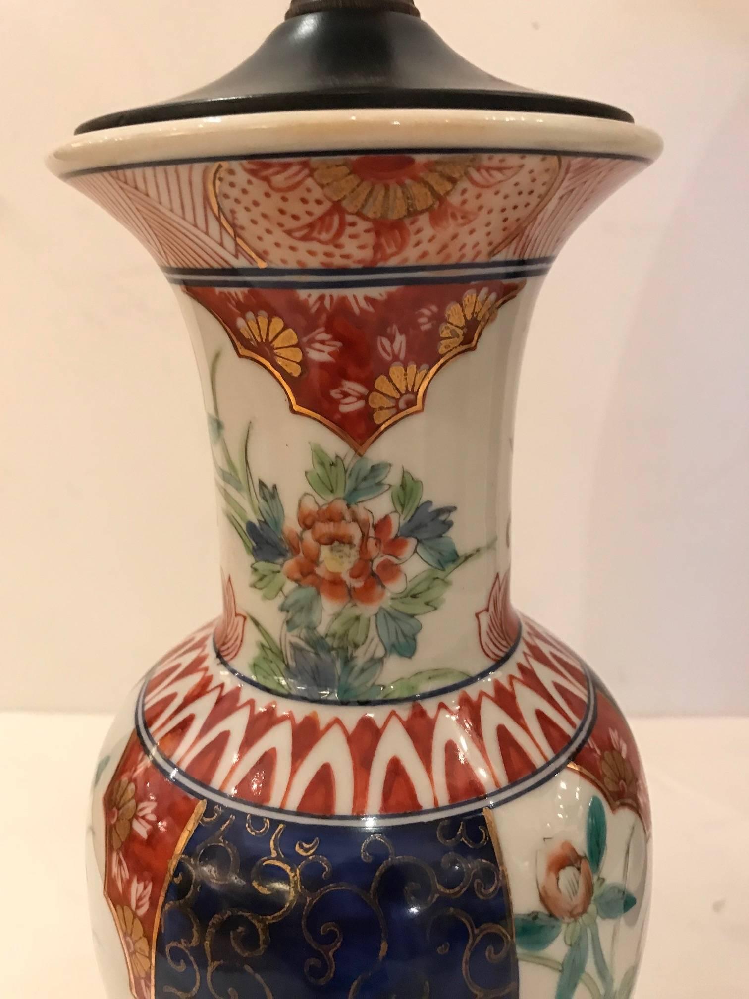 Porcelain Pair of 19th Century Imari Vase Shaped Table Lamps