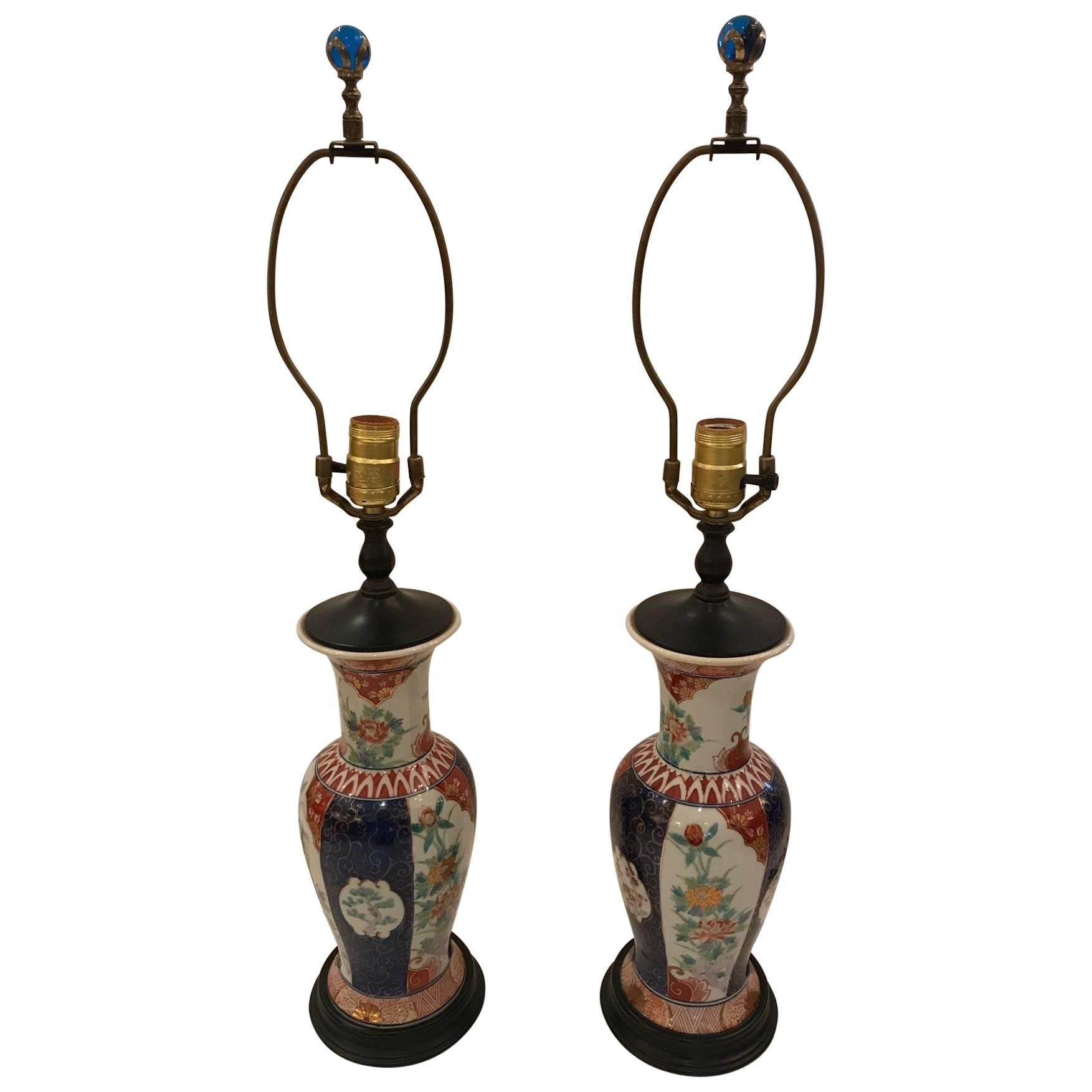 Pair of 19th Century Imari Vase Shaped Table Lamps