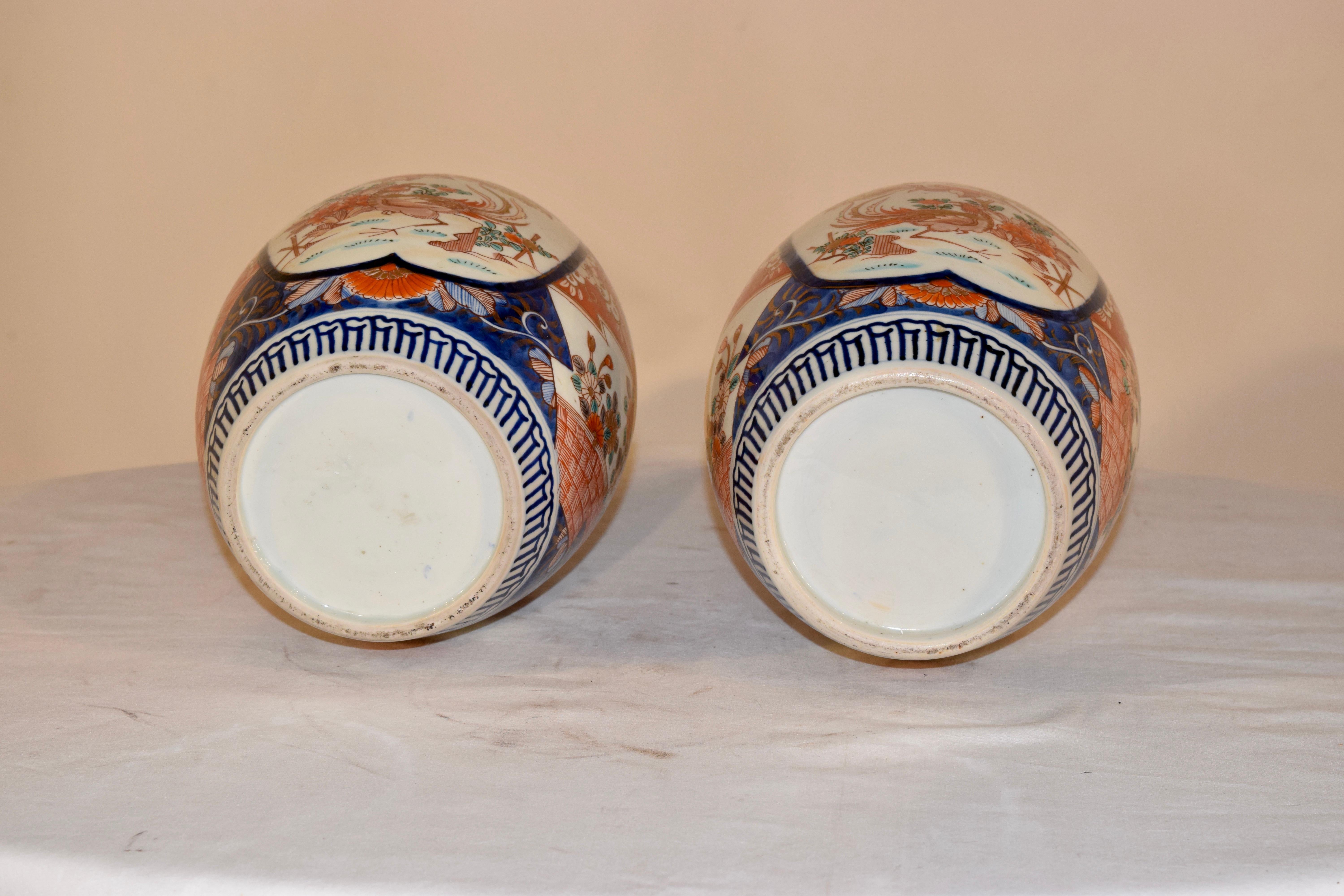 Ceramic Pair of 19th Century Imari Vases For Sale