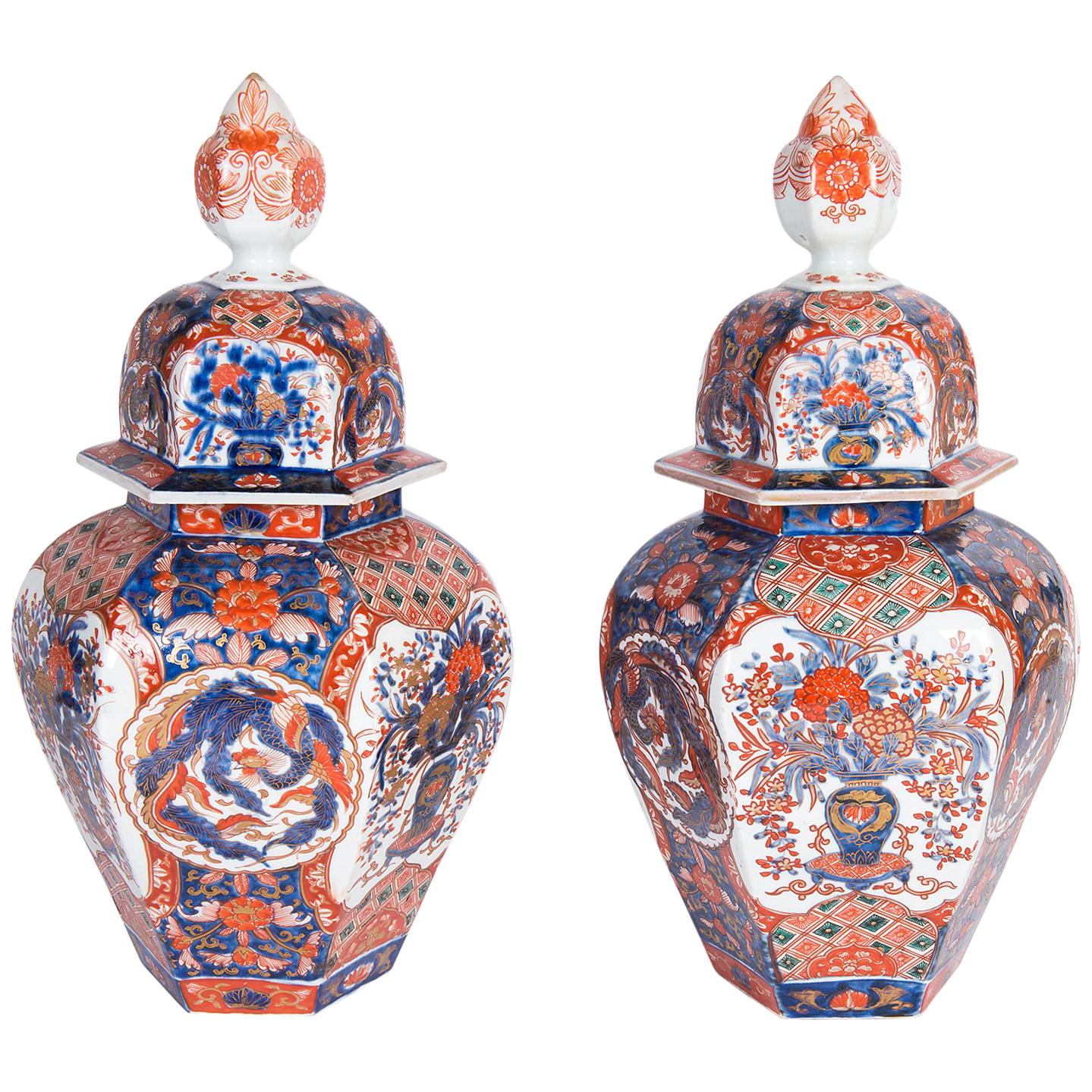 Pair of 19th Century Imari Porcelain Vases For Sale at 1stdibs