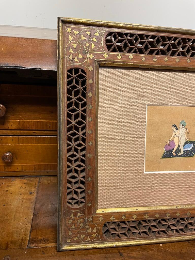 Pair of 19th Century Indian Erotic Kama Sutra Tantric Gouaches in Fretwork Frame For Sale 8