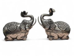Pair of 19th Century Indian Solid Silver Elephant Boxes with Floral Decoration