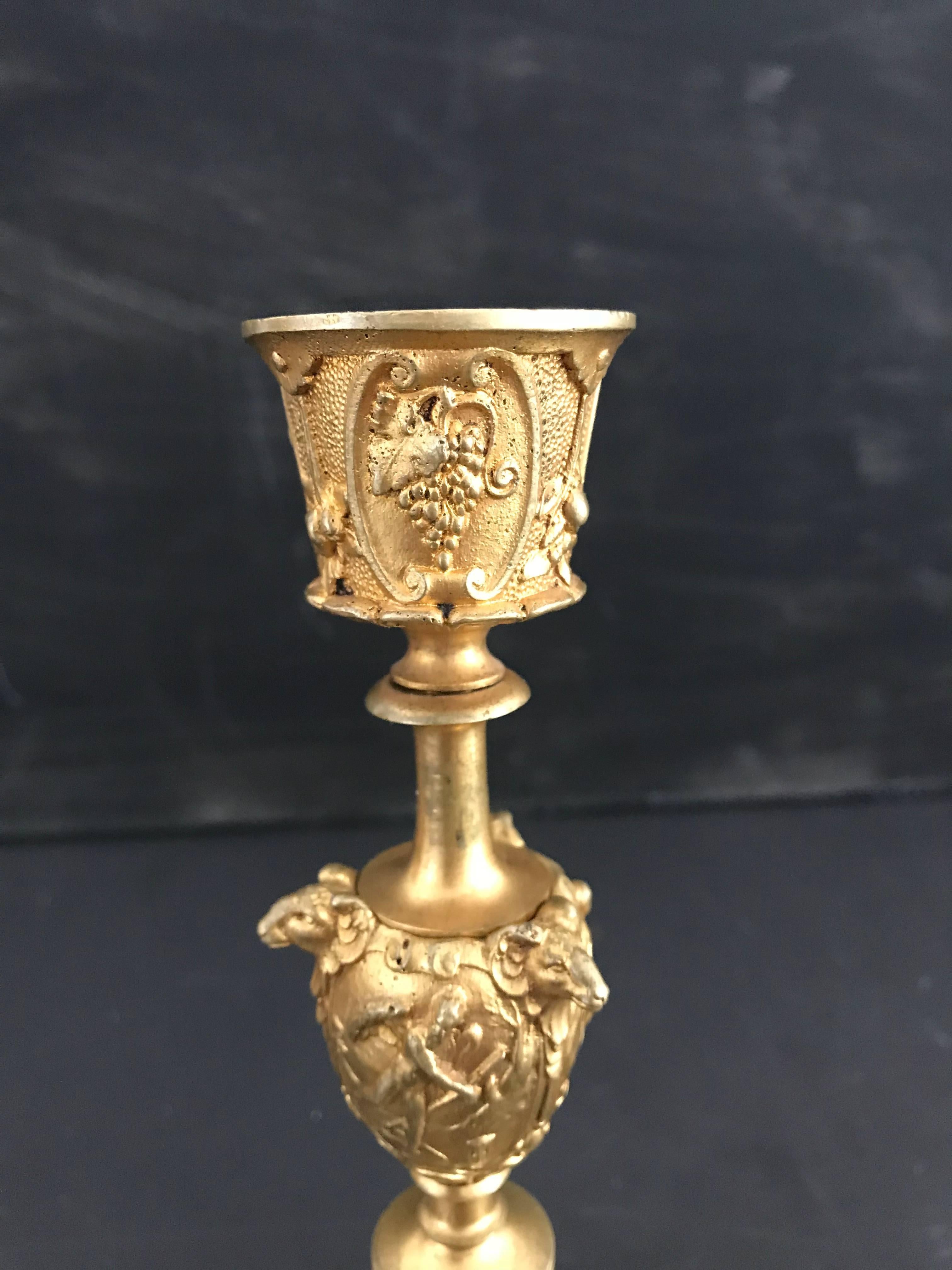 Pair of 19th Century Intricately Figural Gilt Bronze Candlesticks Candleholders For Sale 1