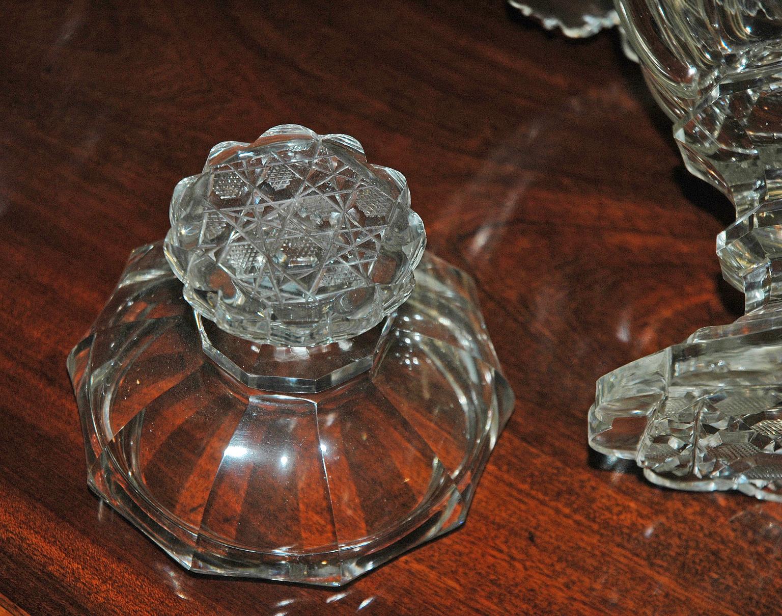 Georgian Pair of 19th Century Irish Cut-Crystal Sweetmeat Jars or Urns