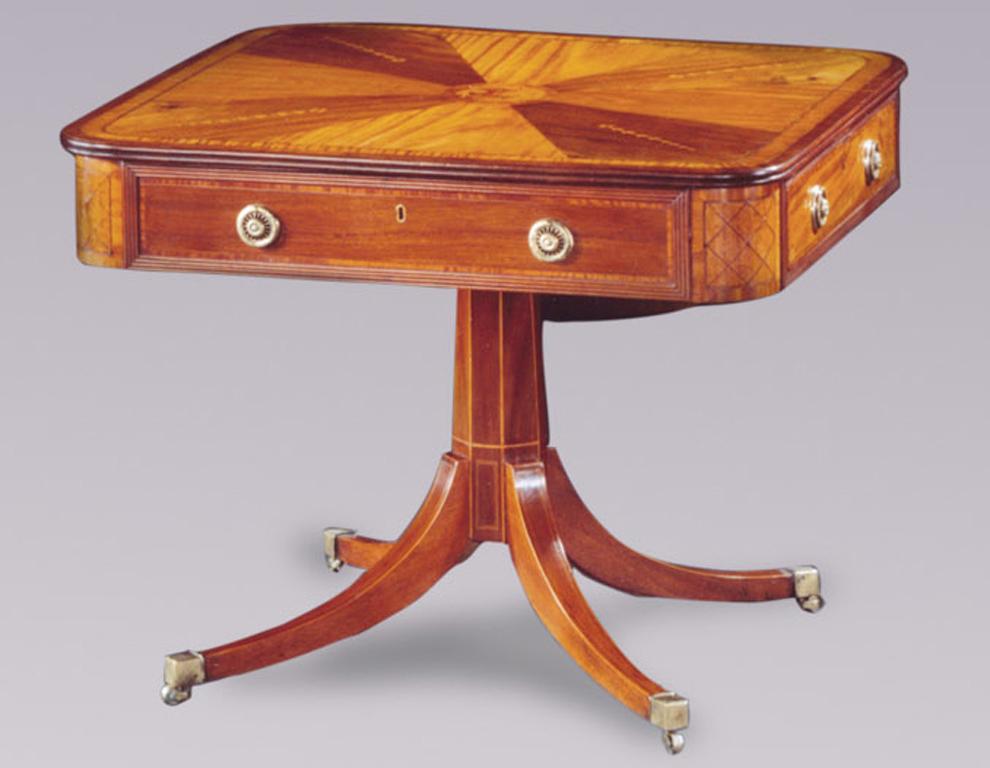 Victorian Pair of 19th Century Irish Mahogany and Satinwood Square Segmentedcentre Tables For Sale