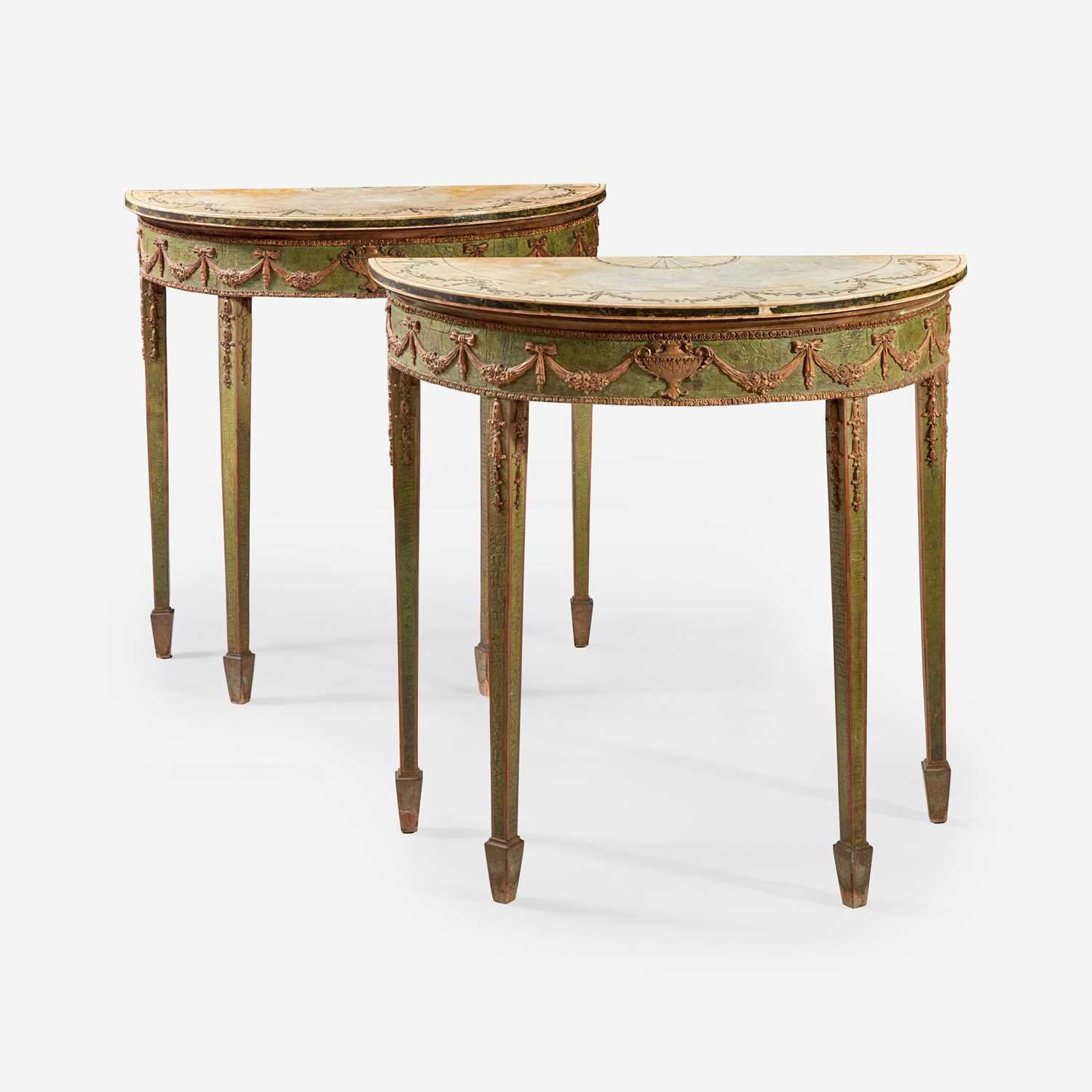 Pair of 19th Century Irish Neoclassical Demilune Marble Top Console Tables In Good Condition In Essex, MA