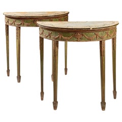 Pair of 19th Century Irish Neoclassical Demilune Marble Top Console Tables