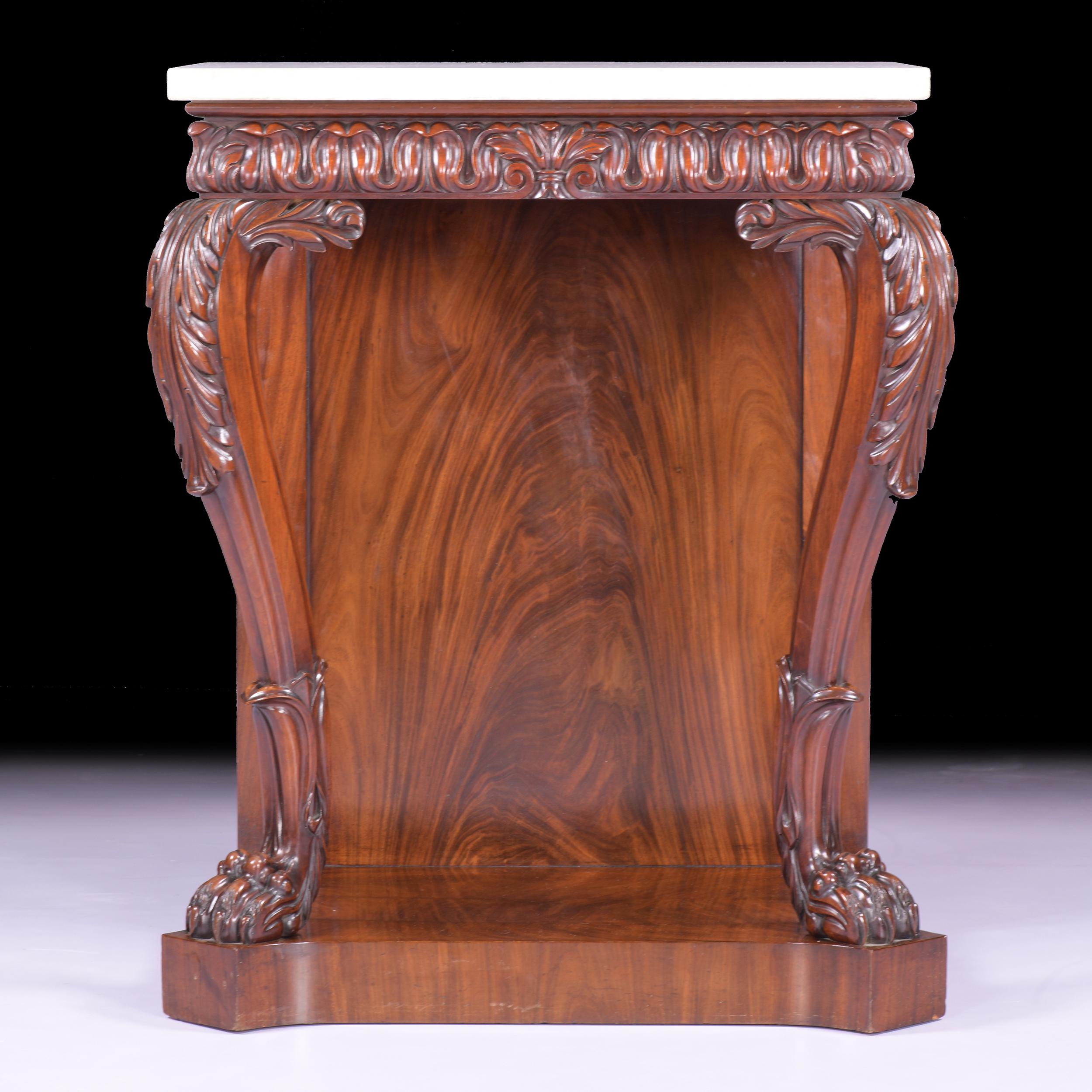 Marble Pair of 19th Century Irish Regency Console Tables by Williams and Gibton, Dublin For Sale