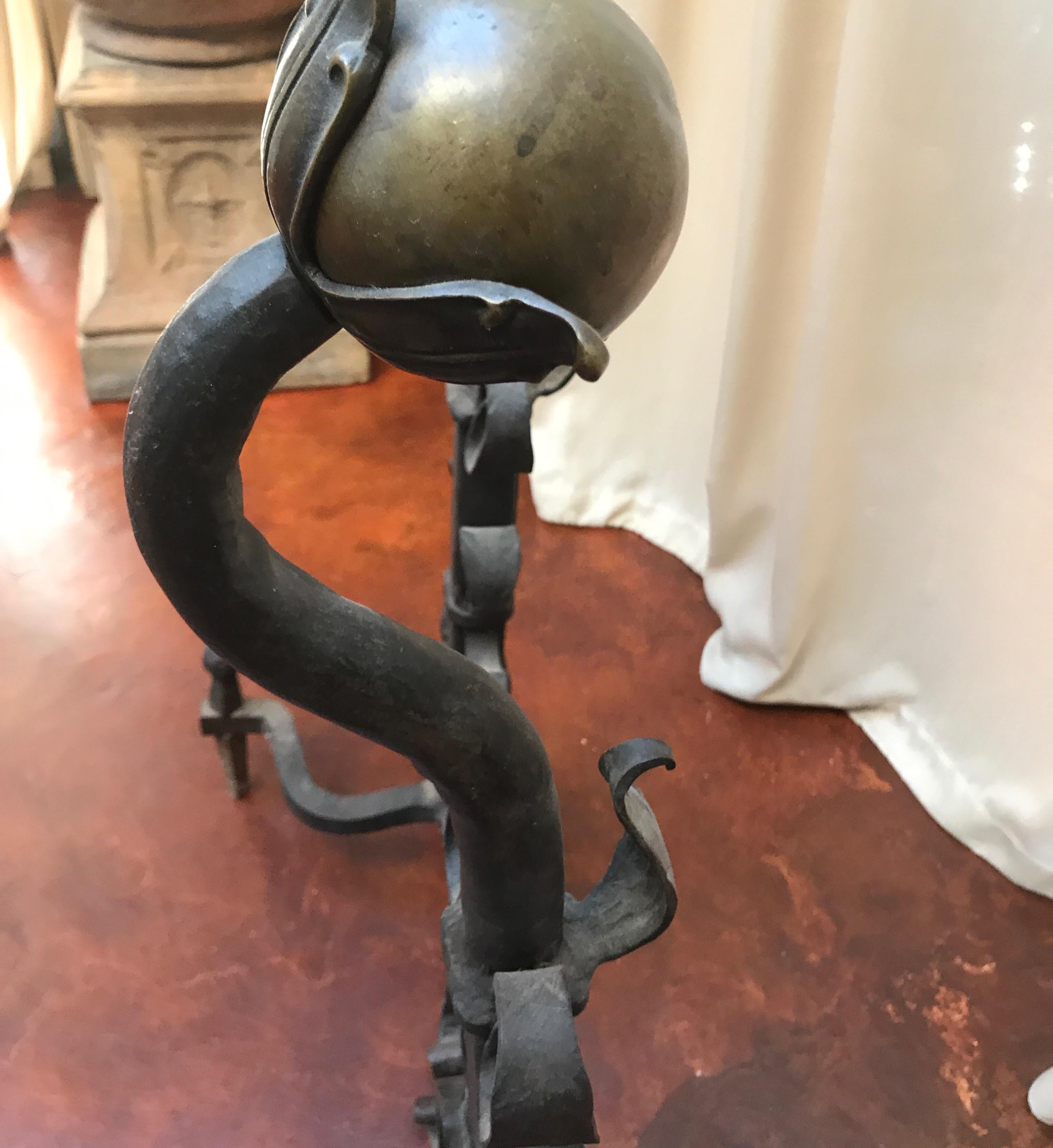 Pair of 19th Century Iron and Brass Andirons For Sale 6