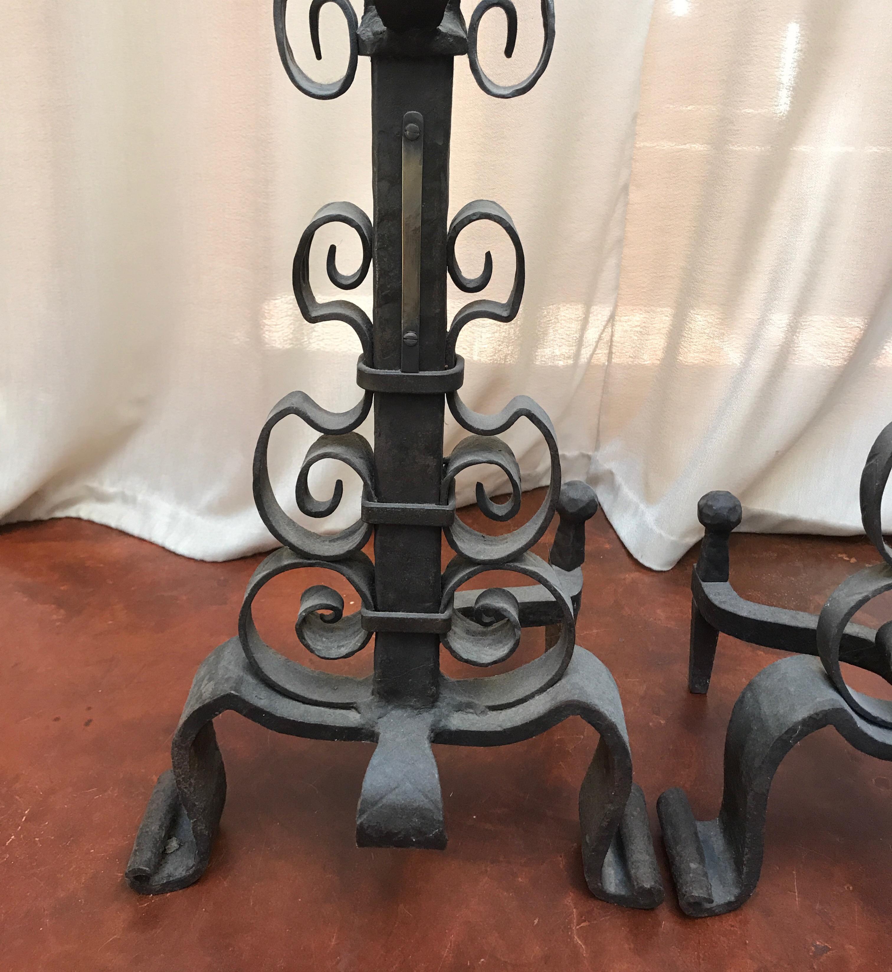 Pair of 19th Century Iron and Brass Andirons In Good Condition For Sale In Nashville, TN