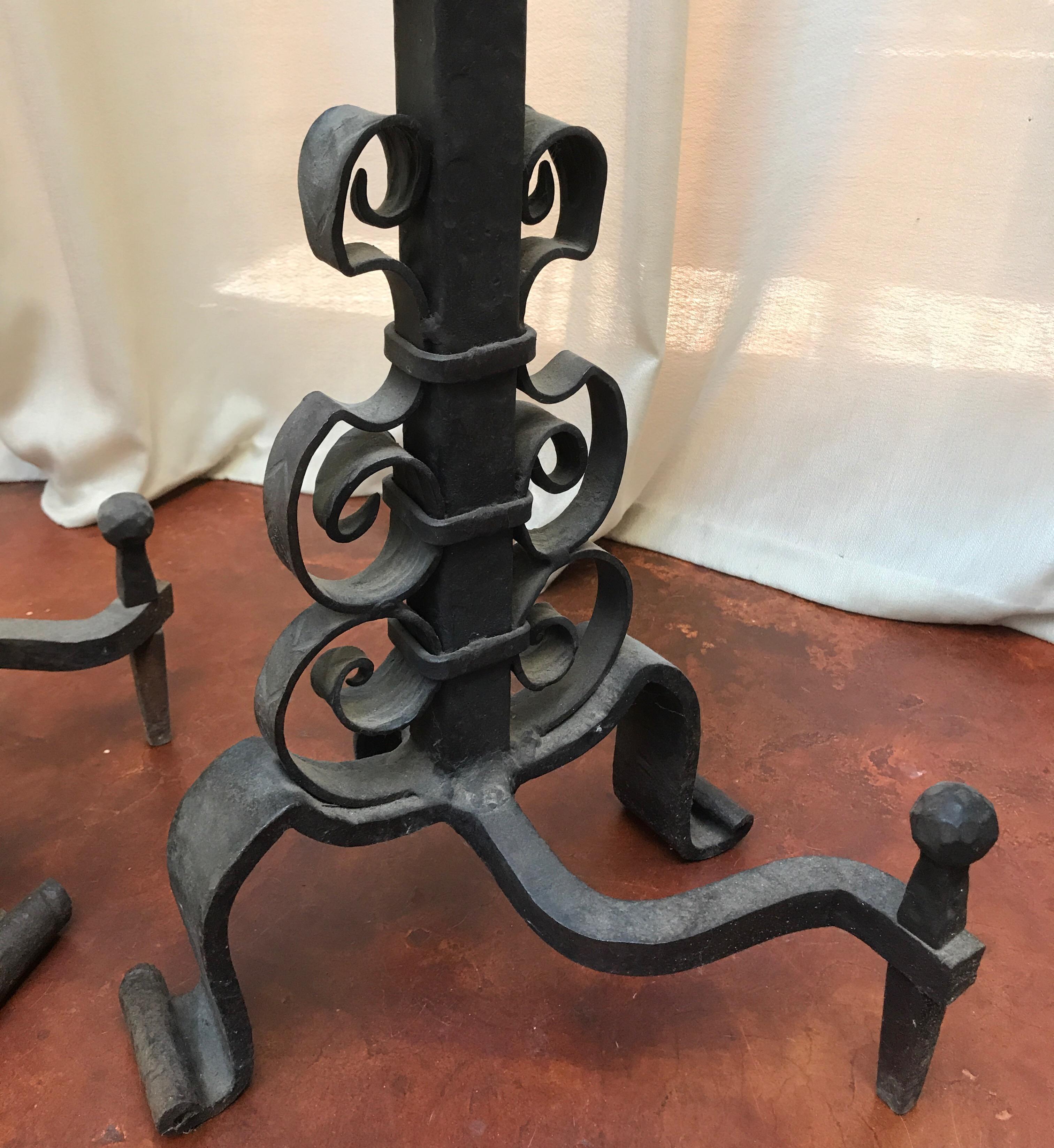 Pair of 19th Century Iron and Brass Andirons For Sale 2