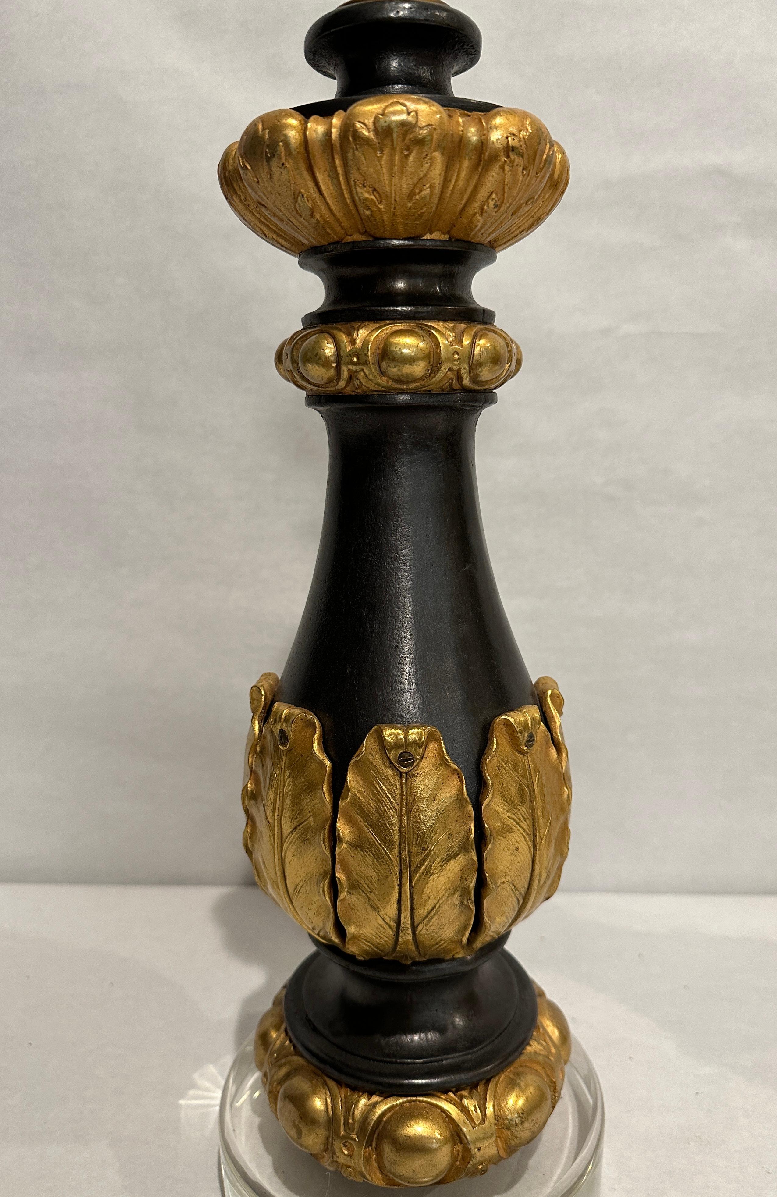 Gold Plate Pair Of 19th Century Iron and Gilt Bronze Baluster Form Lamps For Sale