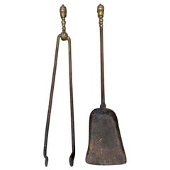 19th century shovel Antique Pair of 19th Century Iron
Brass Fireplace Tools, Shovel
Tong