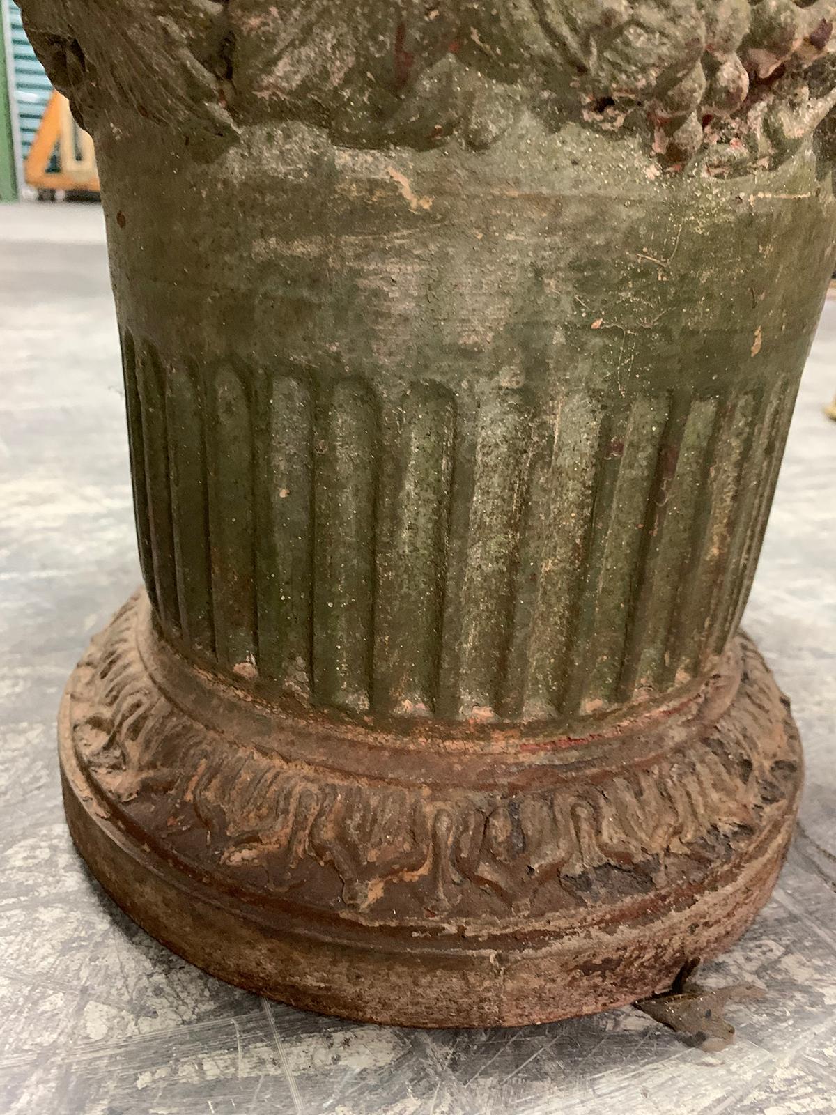 Pair of 19th Century Iron Directoire Garden Planters Fluted with Leaf Detail For Sale 9