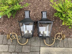 Pair of 19th Century Iron Wall-Mount Lanterns by Louis Sepulchre, Labeled