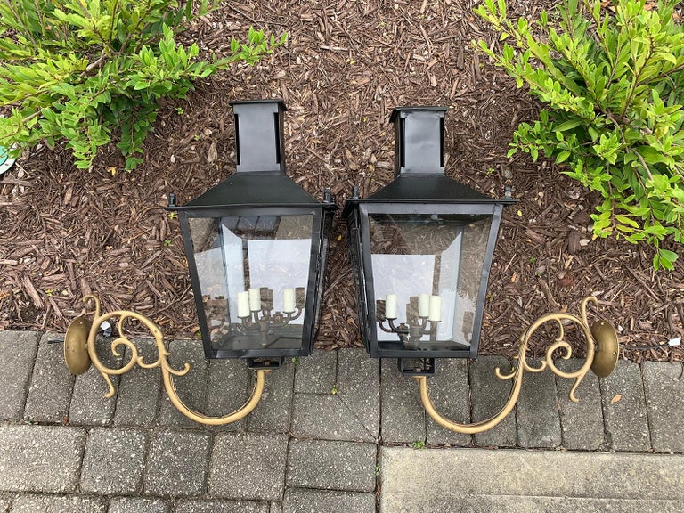Pair of 19th Century Iron WallMount Lanterns by Louis Sepulchre