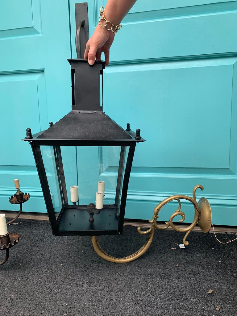 Pair of 19th Century Iron WallMount Lanterns by Louis Sepulchre