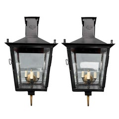 Pair of 19th Century Iron Wall-Mount Lanterns by Louis Sepulchre, Labeled