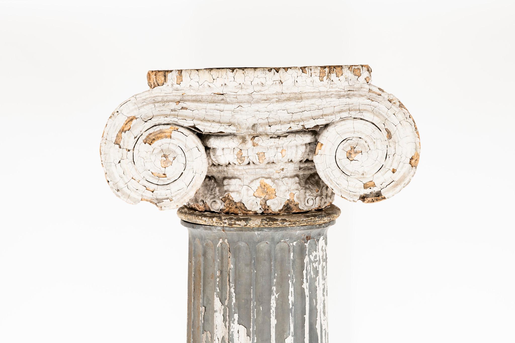 Classical Roman Pair of 19th Century Iron Zinc and Terracotta Ionic Capital Columns