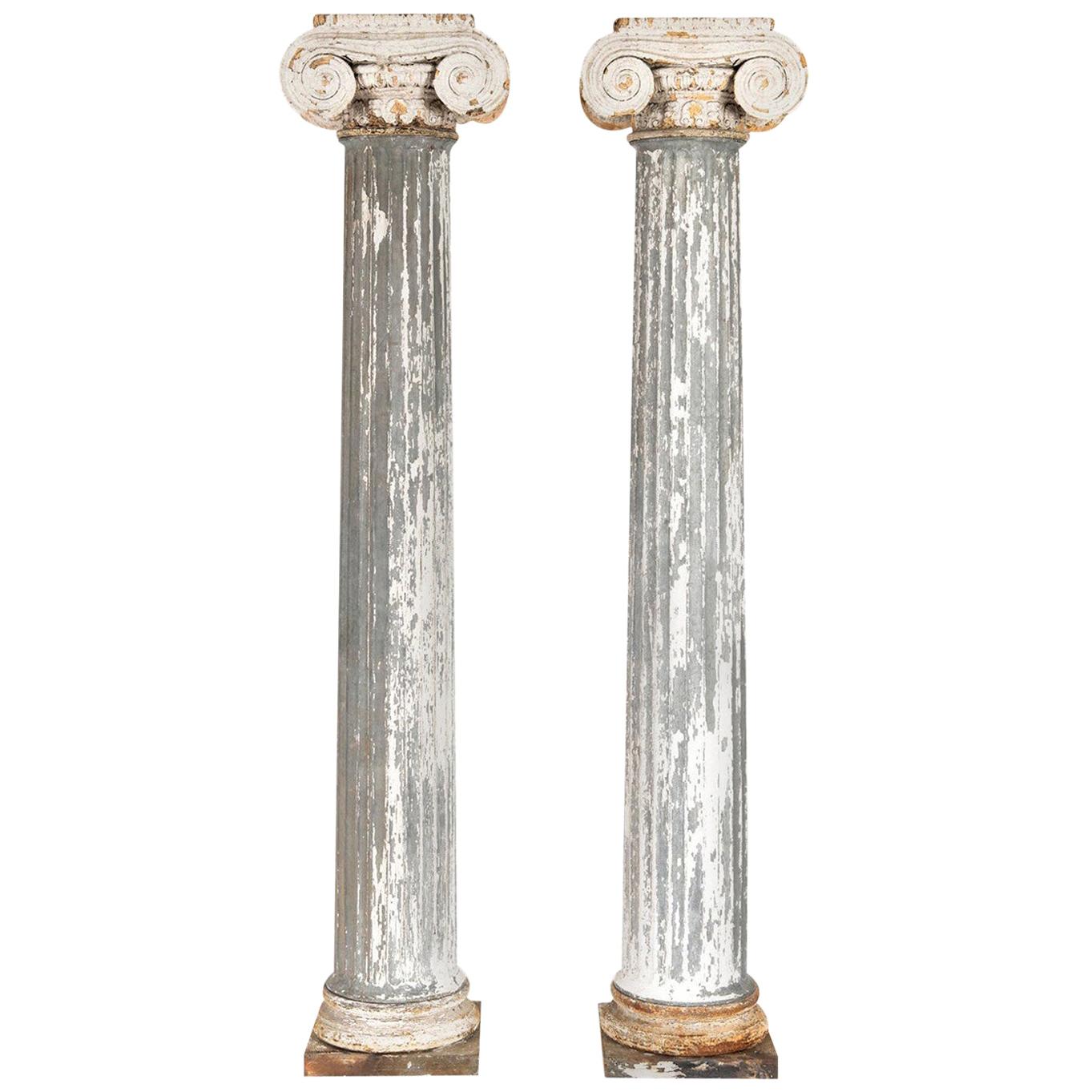 Pair of 19th Century Iron Zinc and Terracotta Ionic Capital Columns