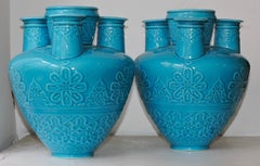 Pair of 19th Century Islamic Design Turquoise Blue Faience Tulip-Vases