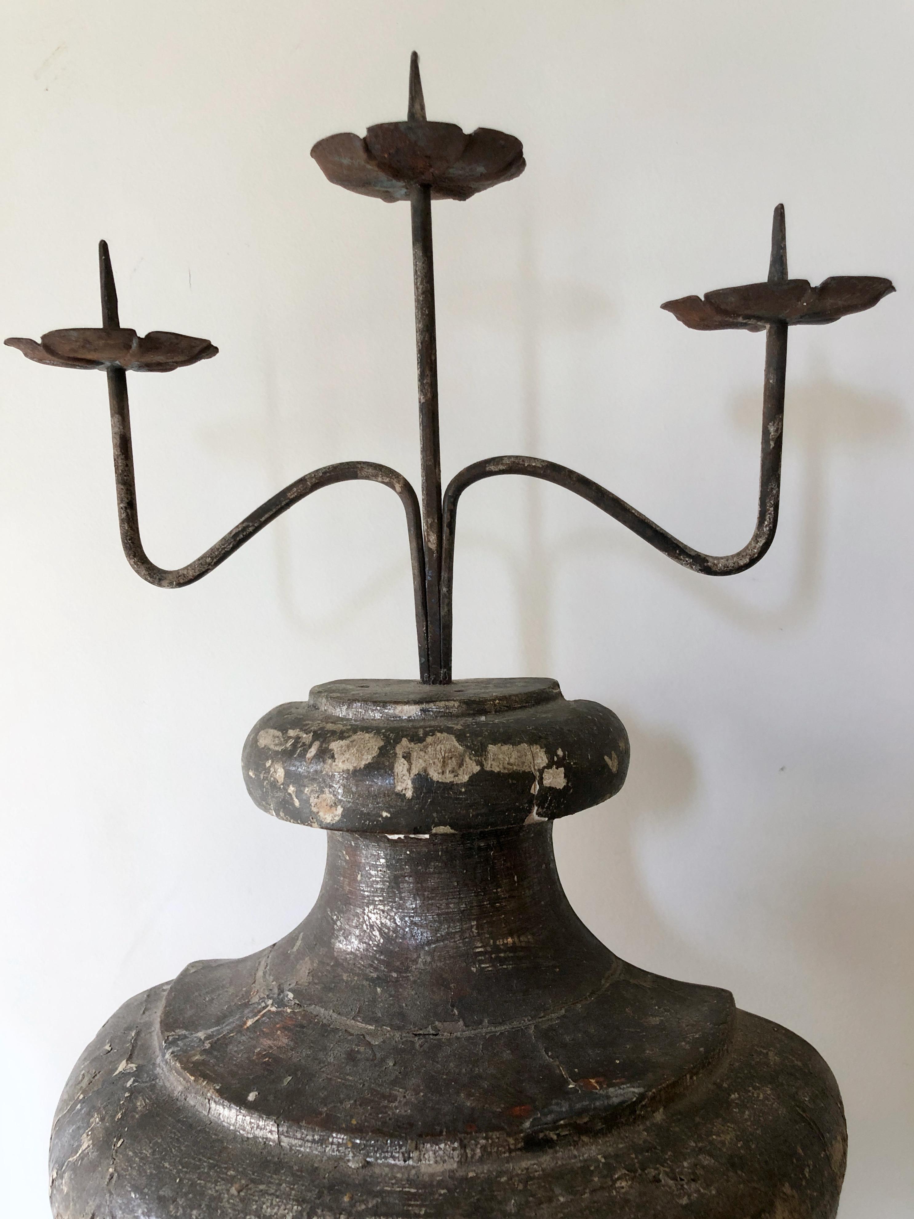 Iron Pair of 19th Century Italian Altar Candelabras For Sale