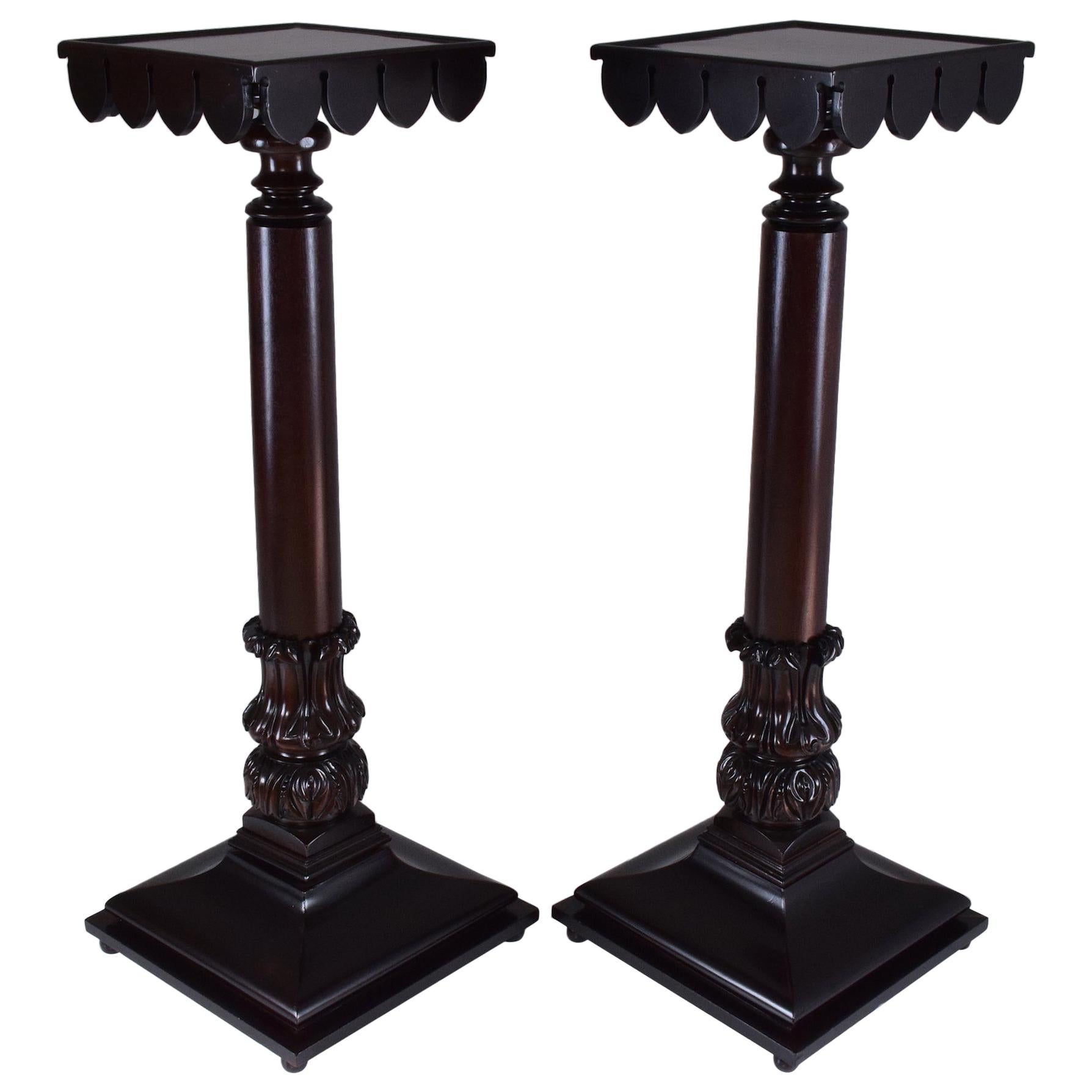 Pair of 19th Century Italian Antique Tall Mahogany Pedestals Columns