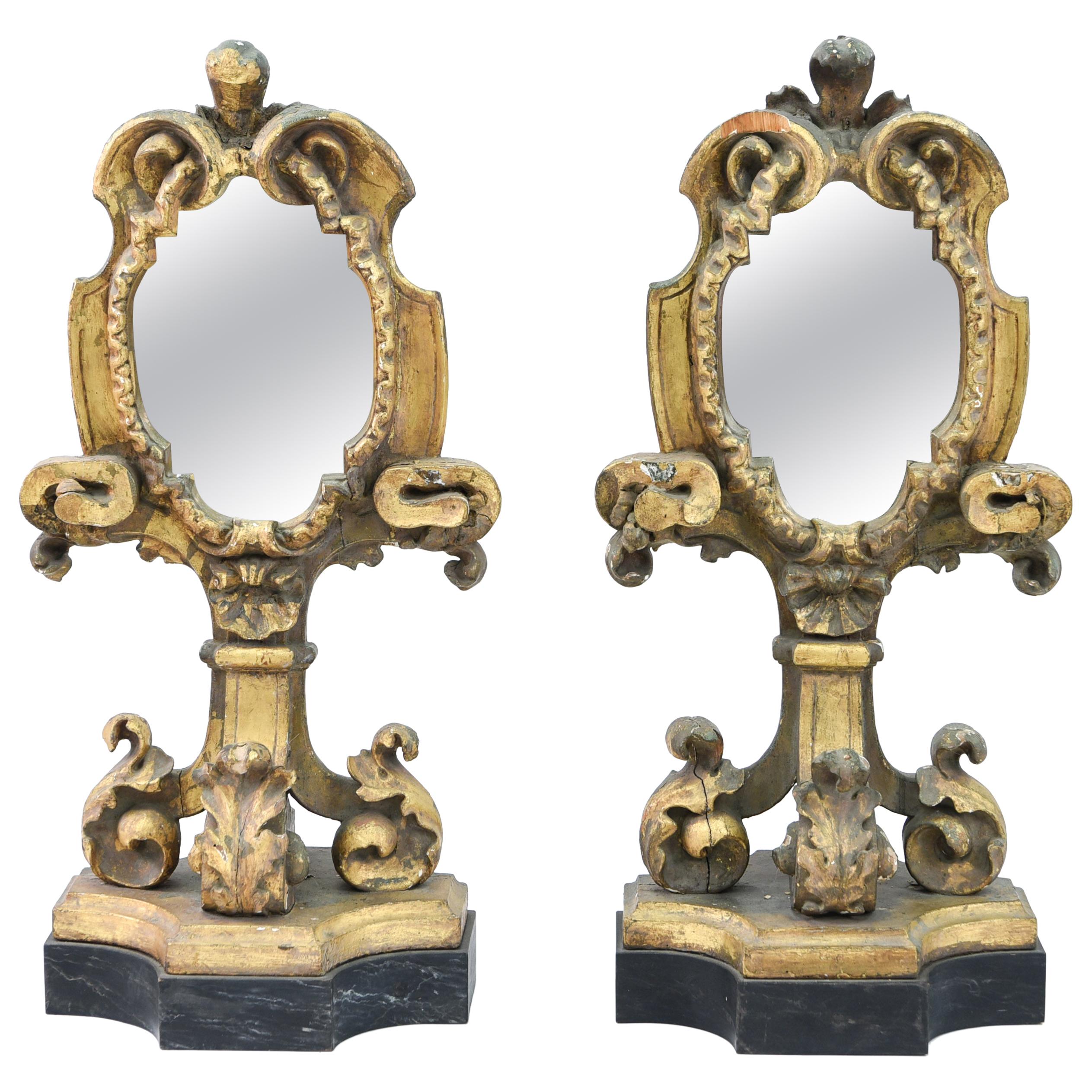 Pair of 19th Century Italian Appliqued Giltwood Architectural Pedestal Mirrors