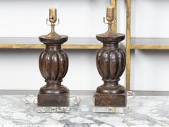 Pair of 19th Century Italian Baluster Fragments Made into Wired Lamps on Lucite