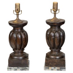 Pair of 19th Century Italian Baluster Fragments Made into Wired Lamps on Lucite