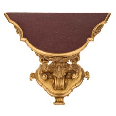 Pair of 19th Century Italian Baroque Freestanding “D’ Shaped Giltwood Consoles