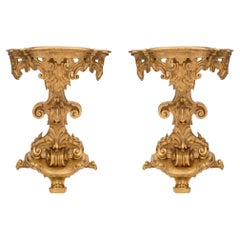 Pair of 19th Century Italian Baroque Freestanding “D’ Shaped Giltwood Consoles