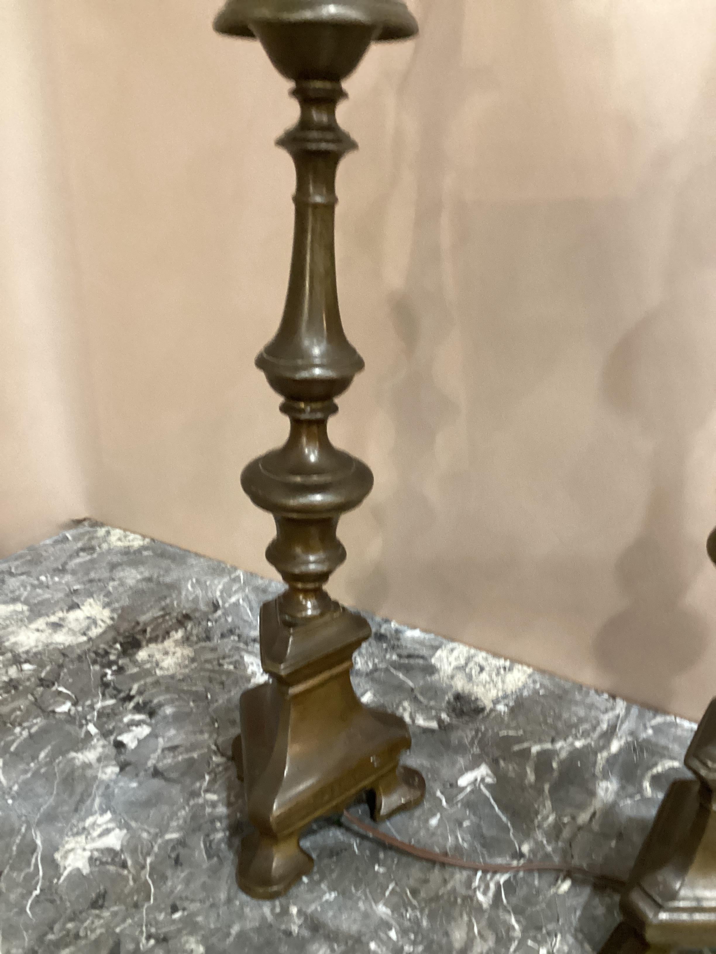 Pair of 19th Century Italian Baroque Style Bronze Candlesticks Lamps  For Sale 1