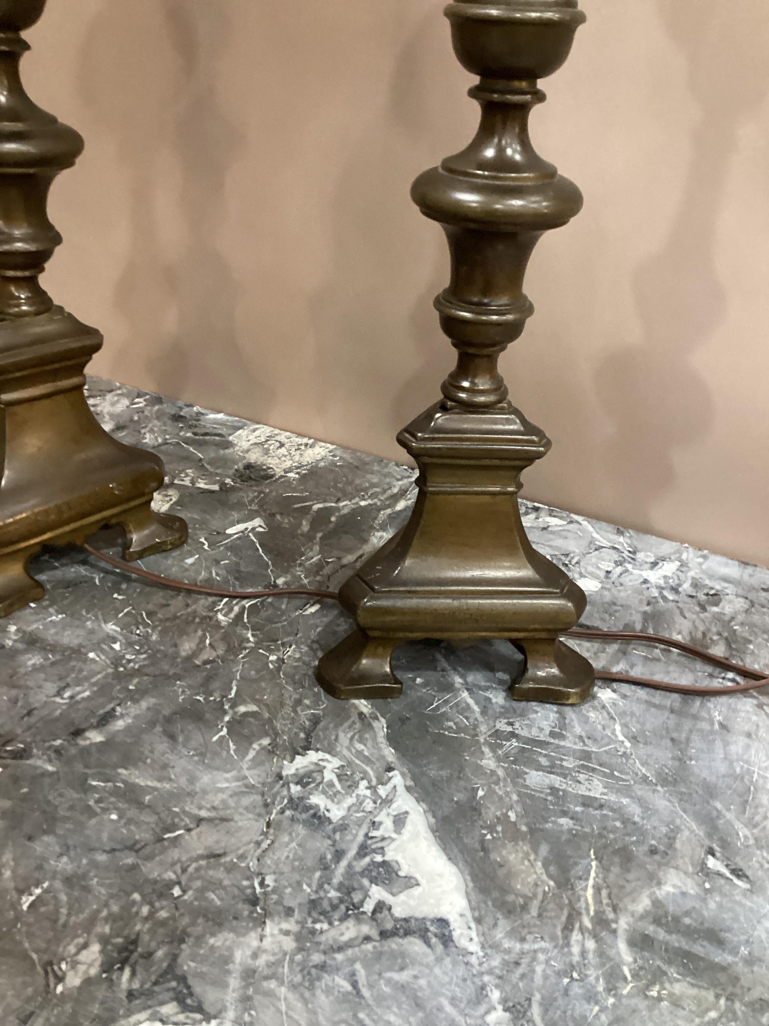 Pair of 19th Century Italian Baroque Style Bronze Candlesticks Lamps  For Sale 3