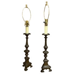 Pair of 19th Century Italian Baroque Style Bronze Candlesticks Lamps