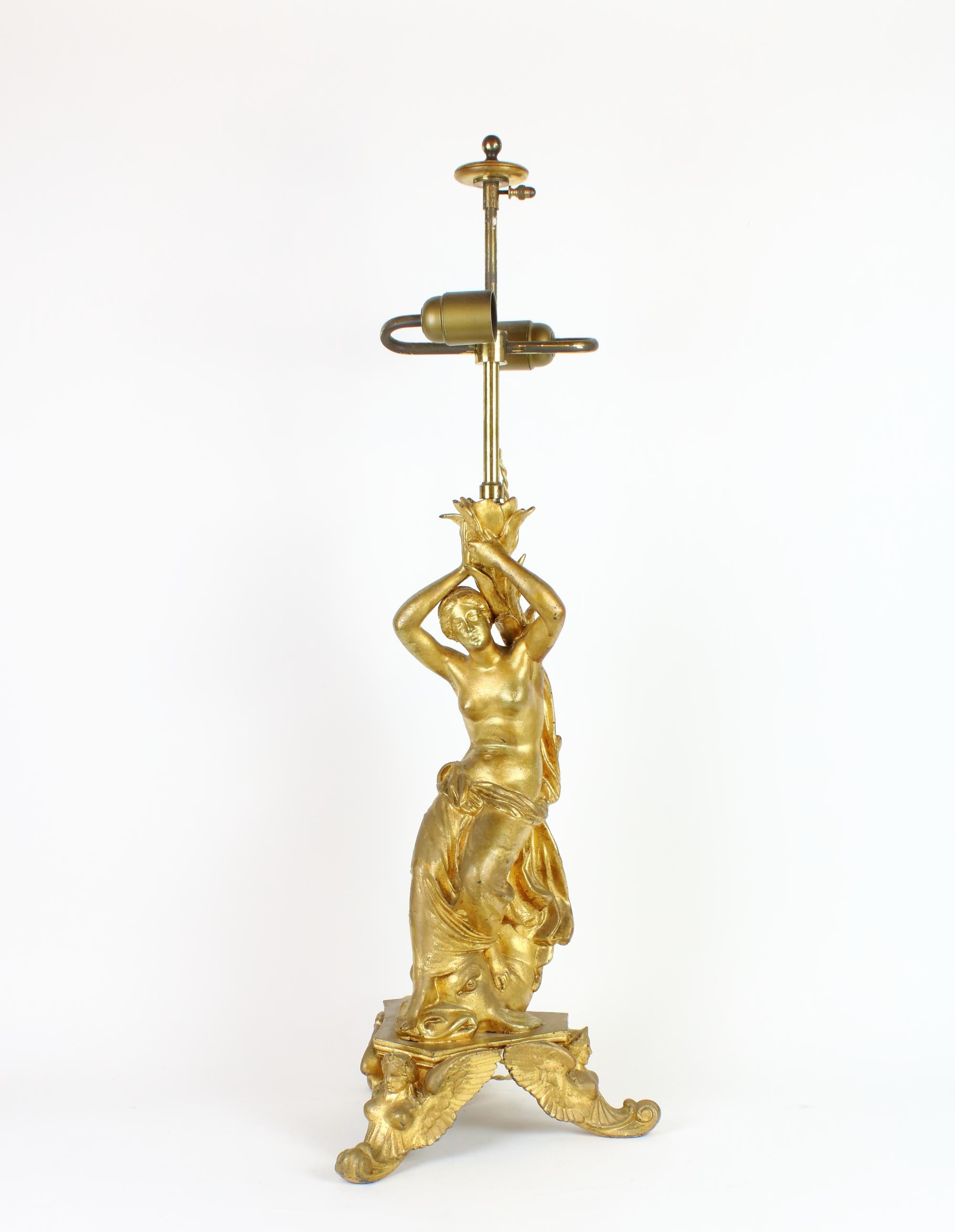 Pair of 19th Century Italian Baroque Style Mythological Figures Table Lamps For Sale 3