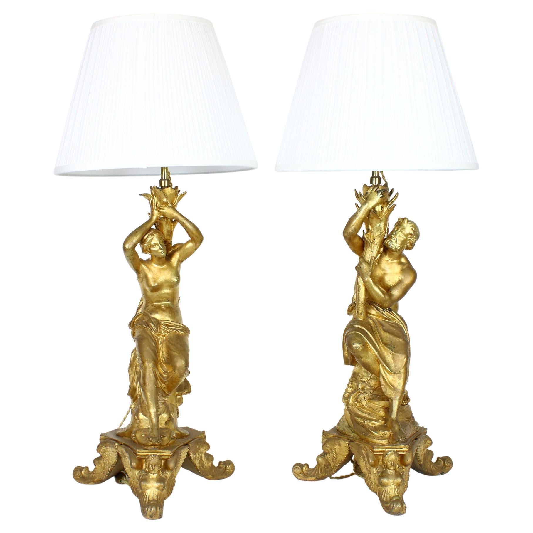 forfølgelse Vuggeviser Understrege Pair of 19th Century Italian Baroque Style Mythological Figures Table Lamps  For Sale at 1stDibs