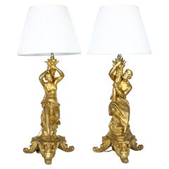 Pair of 19th Century Italian Baroque Style Mythological Figures Table Lamps