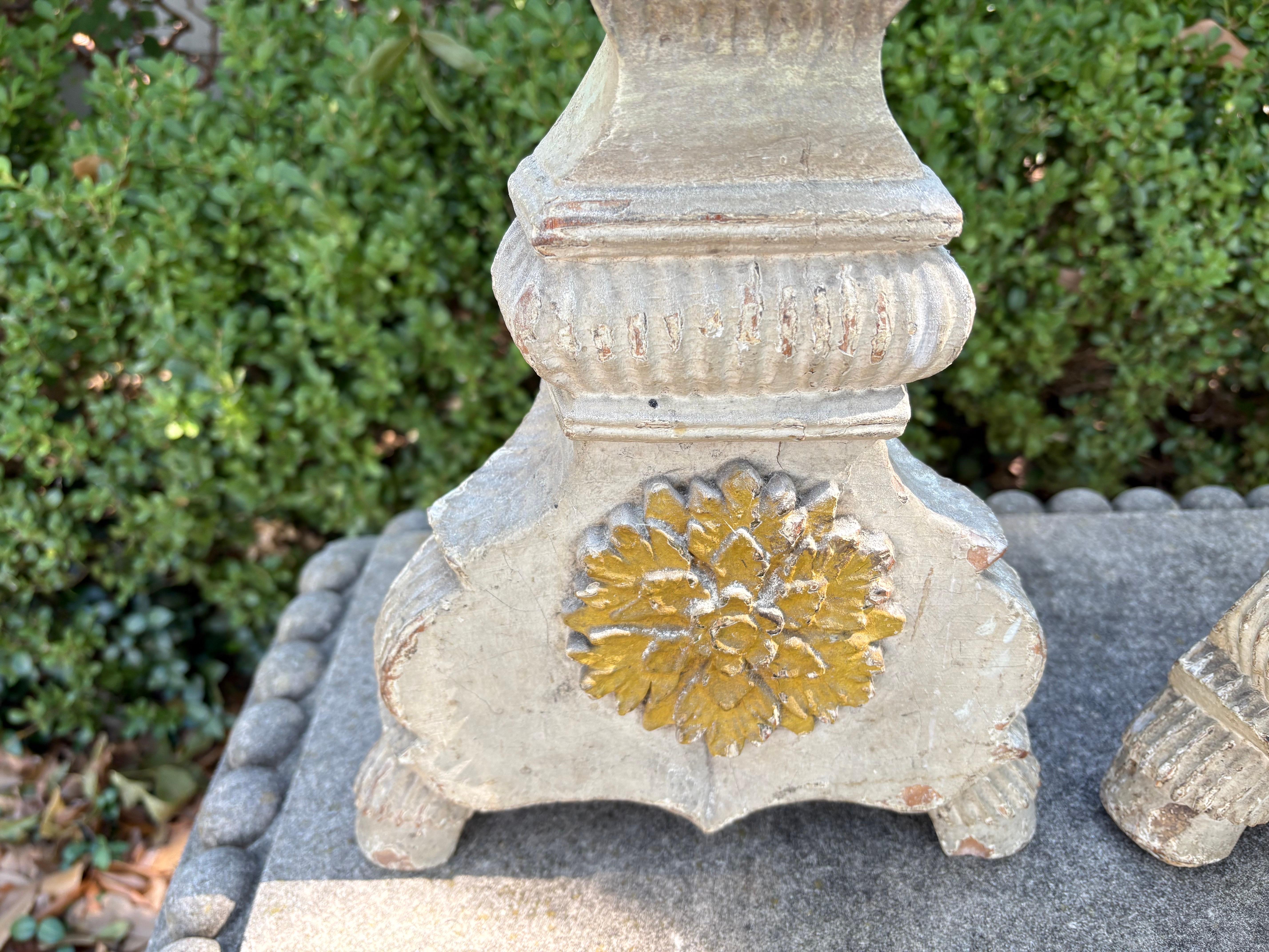 Pair Of 19th Century Italian Baroque Style Prickets In Good Condition For Sale In Houston, TX