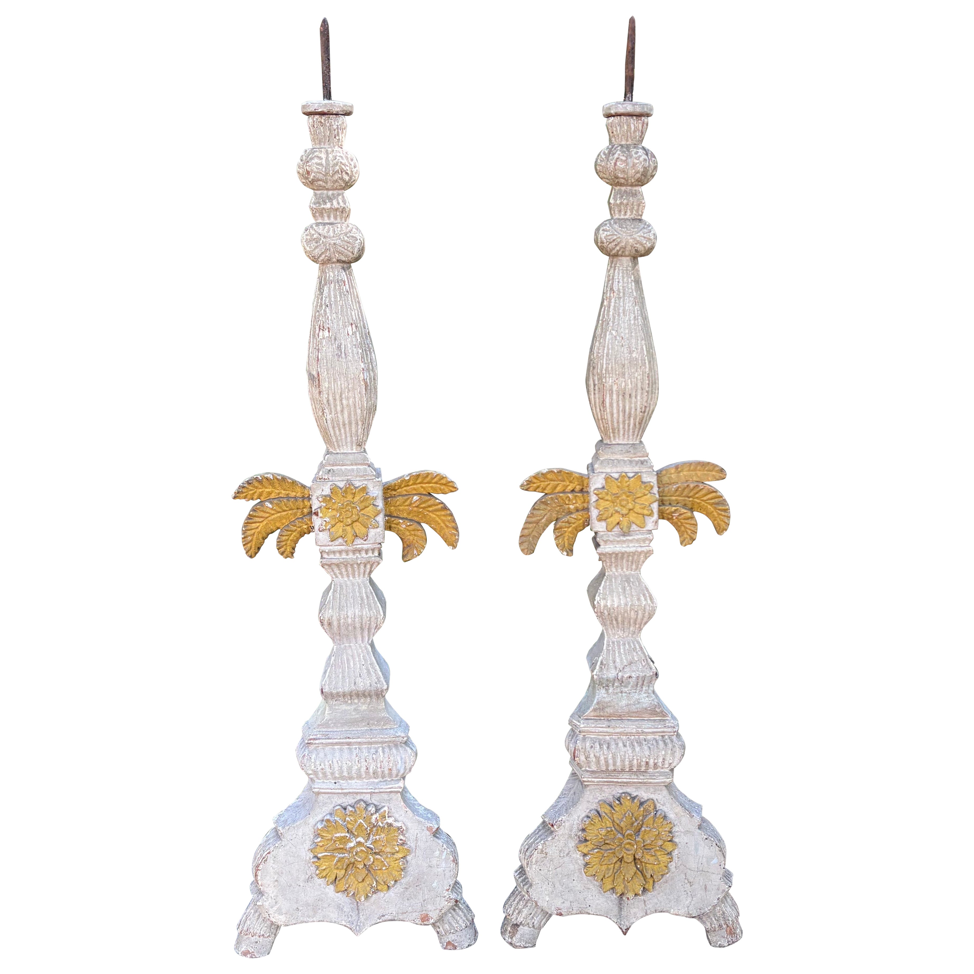 Pair Of 19th Century Italian Baroque Style Prickets For Sale